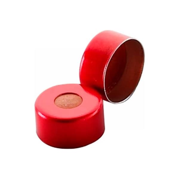 Cp Lab Safety. Wheaton 11mm Crimp Seal, Aluminum Red, PTFE/Silicone/PTFE, Case of 1000 224231-06 - main